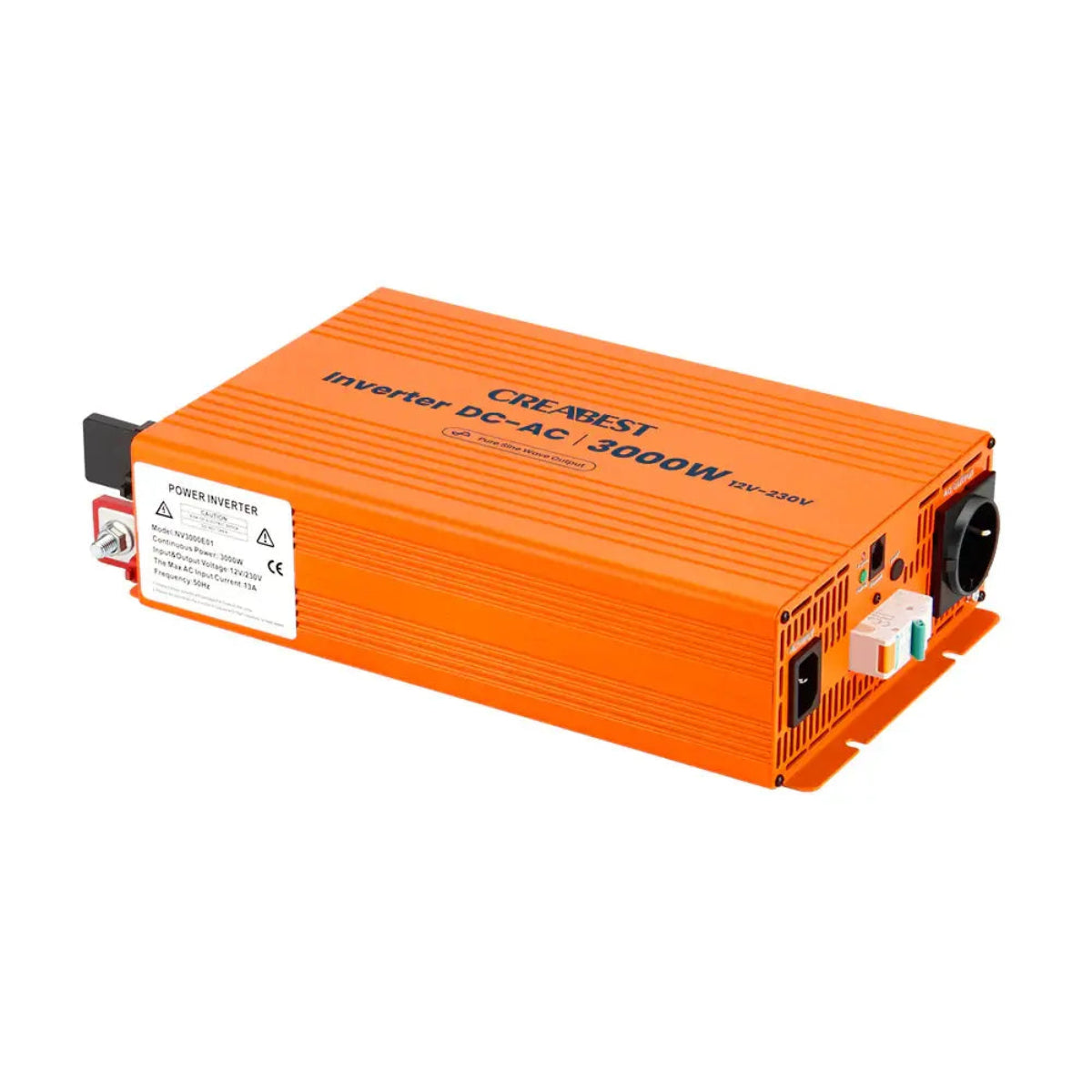 Creabest Wechselrichter 3000W Seitenansicht orange für Österreich Camping Einsatz