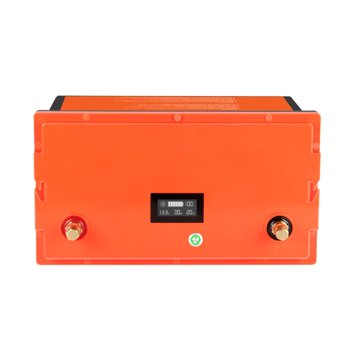 LiFePO4 12V 135Ah Batterie mit Bluetooth – Draufsicht auf Display und Anschlussbereiche