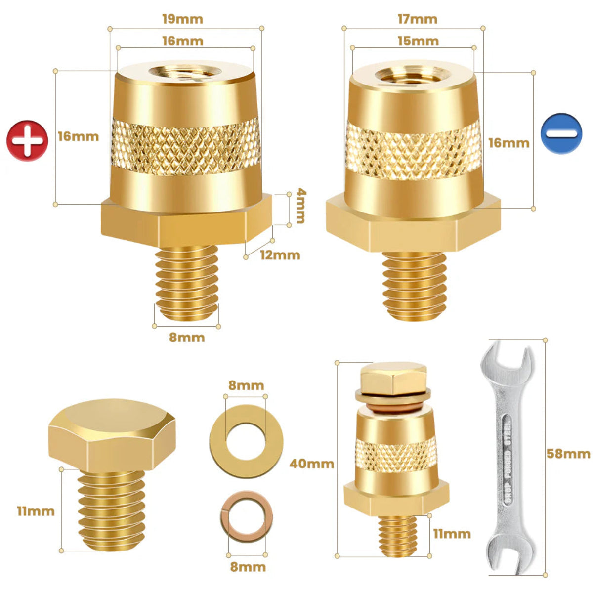 LiFePO4 12V 150Ah Batterie – Detail der goldenen Anschlussstecker und robusten Kabelanschlüsse