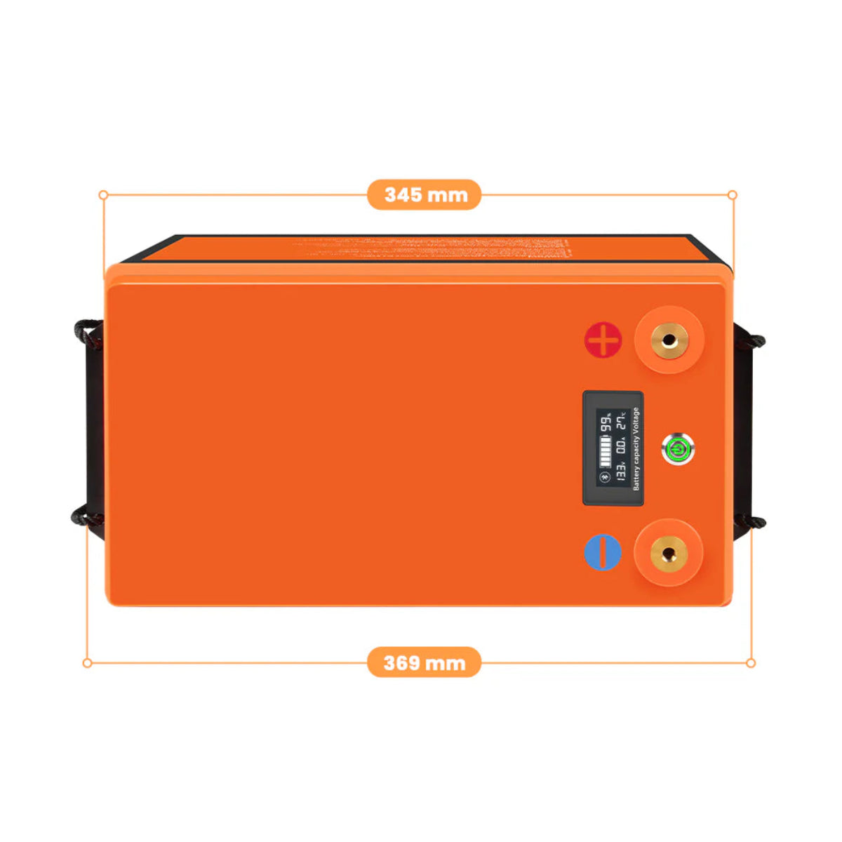 LiFePO4 12V 150Ah Batterie mit Bluetooth – Detail der goldenen Anschlussstecker und Sicherungsanschlüsse