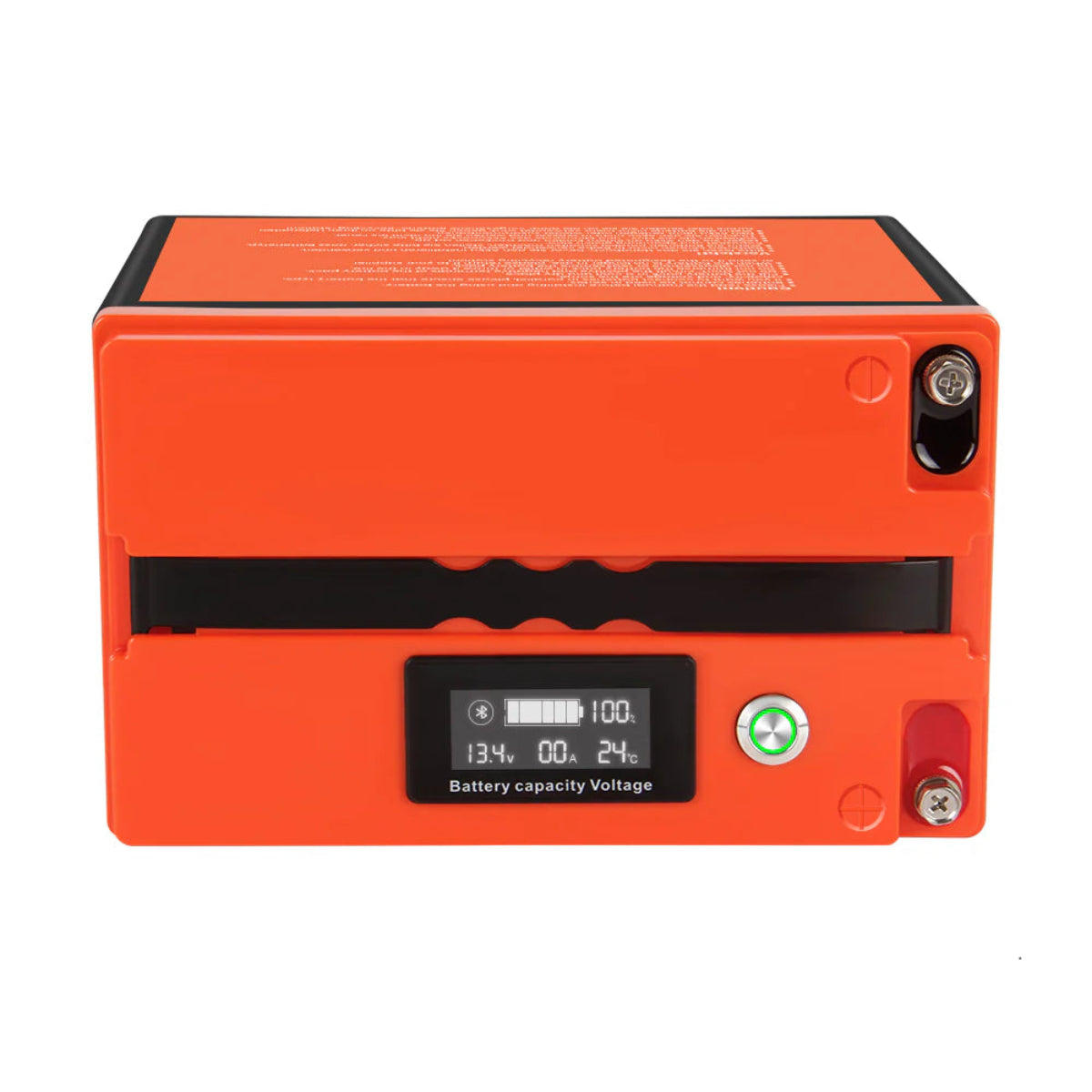 LiFePO4 12V 70Ah Batterie mit Bluetooth – Draufsicht auf das Bluetooth-Display und Gehäuse