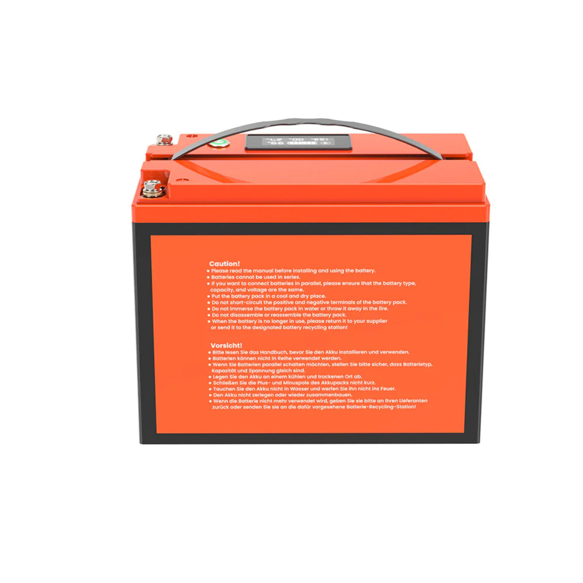 LiFePO4 12V 70Ah Batterie mit Bluetooth – Rückansicht der Batterie mit Lüftungsschlitzen