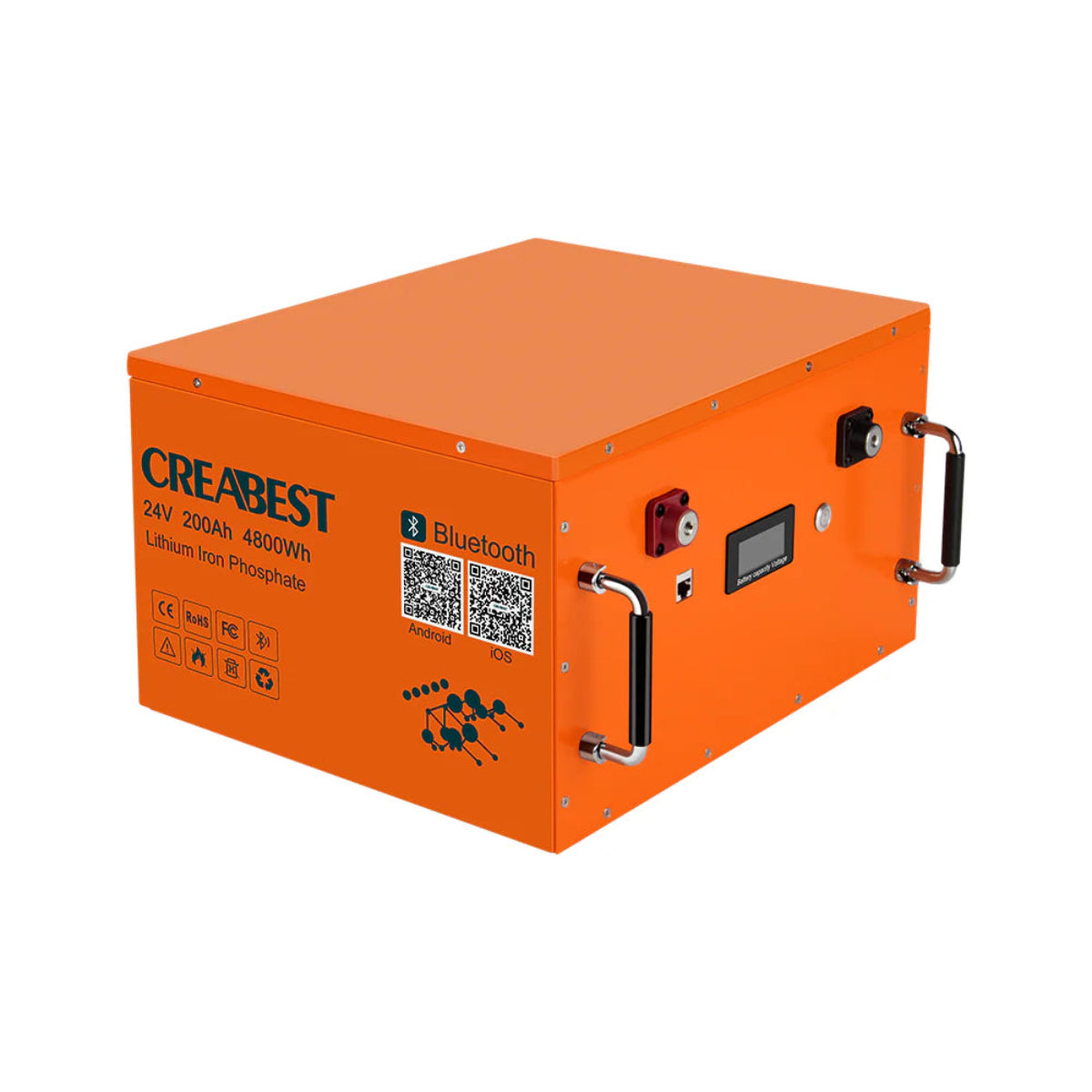 LiFePO4 24V 200Ah Bluetooth Schrägansicht Premium für Österreich Camping